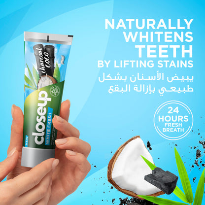 CLOSEUP White Fresh Toothpaste, Charcoal Coco, naturally whitens teeth by lifting stains, 75ml