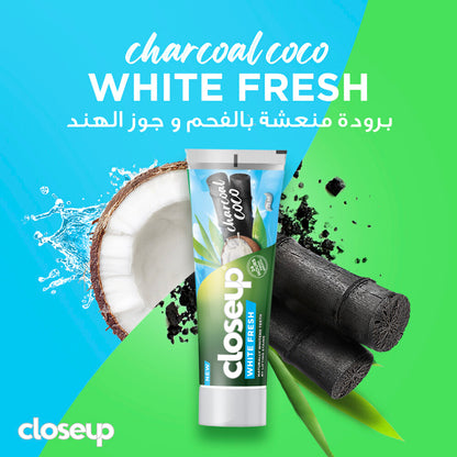 CLOSEUP White Fresh Toothpaste, Charcoal Coco, naturally whitens teeth by lifting stains, 75ml