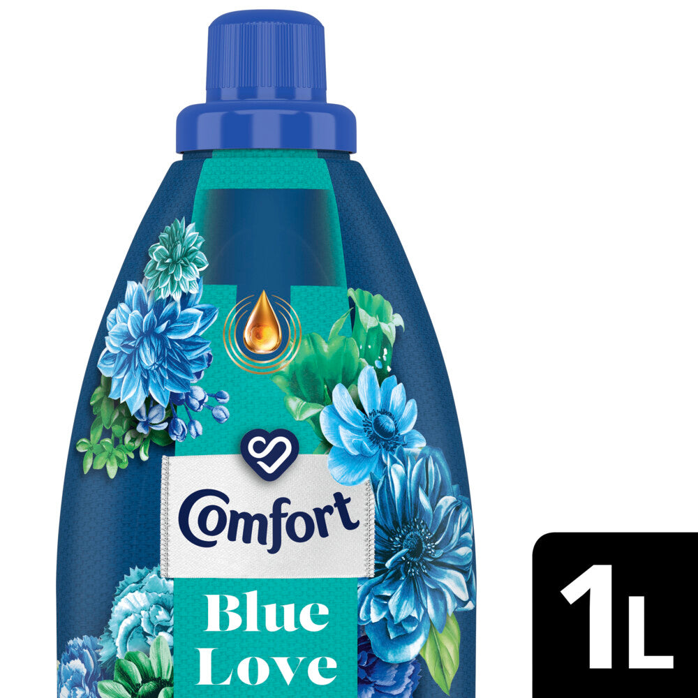 Comfort Concentrated Fabric Softener, Blue Love, with Pro-Fresh Technology for up to 9X fragrance, 1L