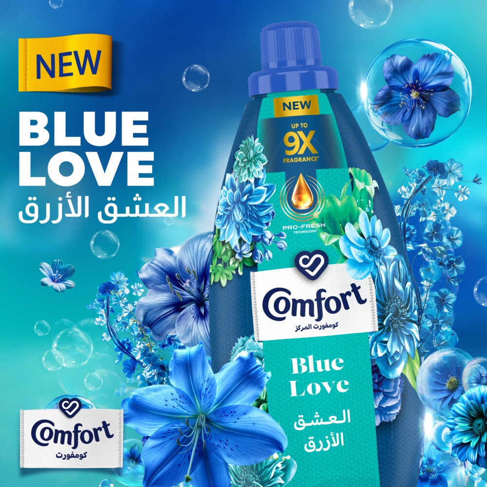 Comfort Concentrated Fabric Softener, Blue Love, with Pro-Fresh Technology for up to 9X fragrance, 1L