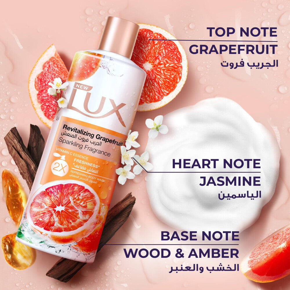 Lux Revitalizing Body Wash, Grapefruit, with Vitamin C Essence & 2x Freshness, 500ml