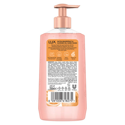 Lux Perfumed Hand Wash, Satin Grapefruit and Almond Oil, for Fragrant, Soft & Clean Hands, 250ml